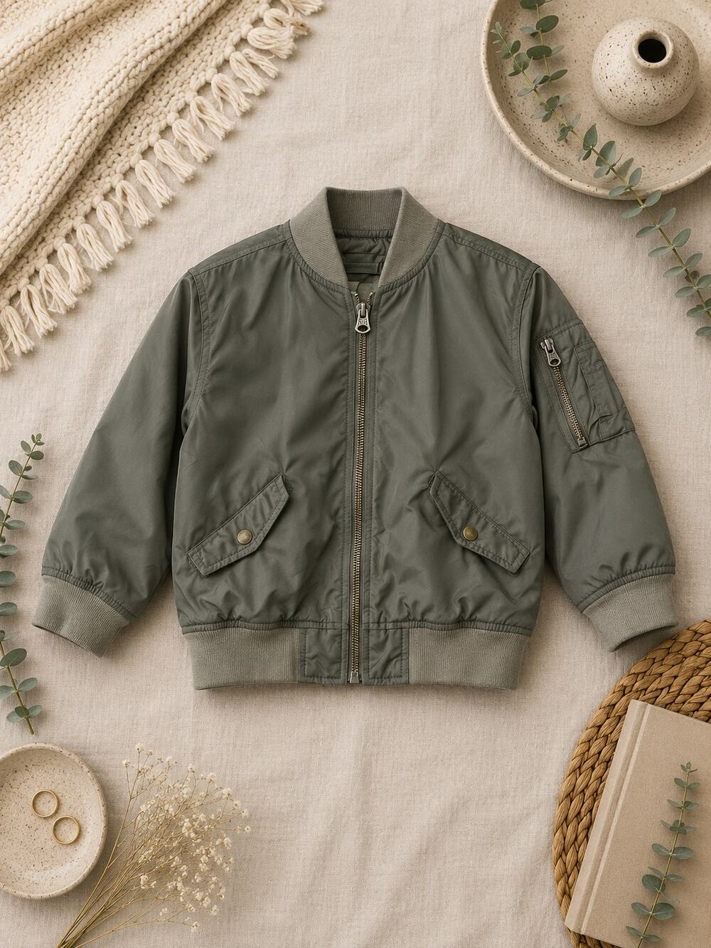Gap Kids Bomber Jacket Boys Olive Green Utility Flight Jacket Size S 6-7